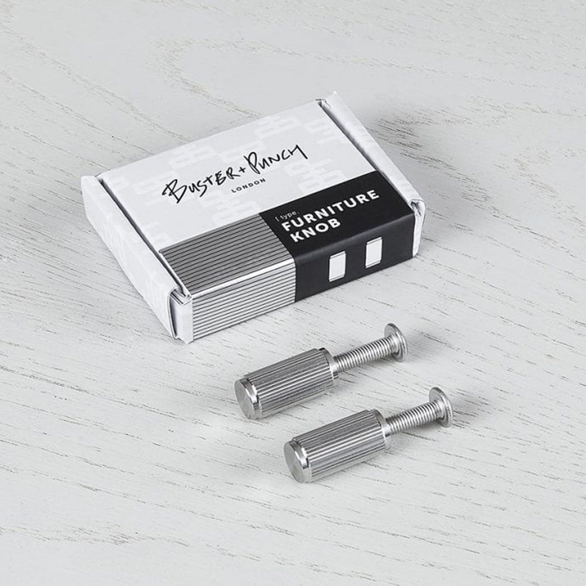 Linear Knurled Furniture Knob Set In Solid Steel