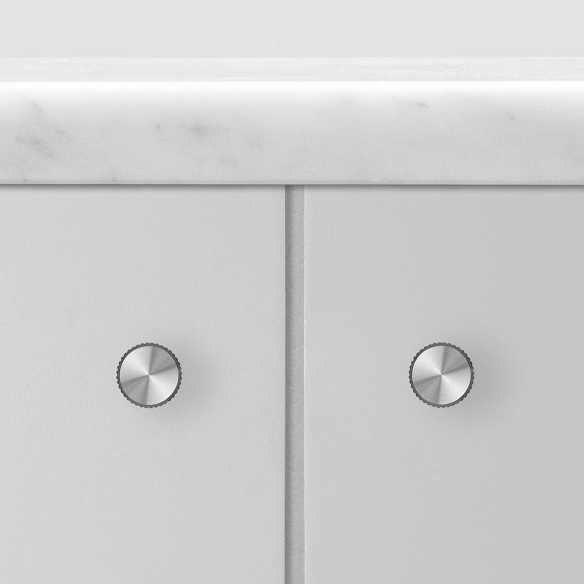 Linear Knurled Furniture Knob Set In Solid Steel