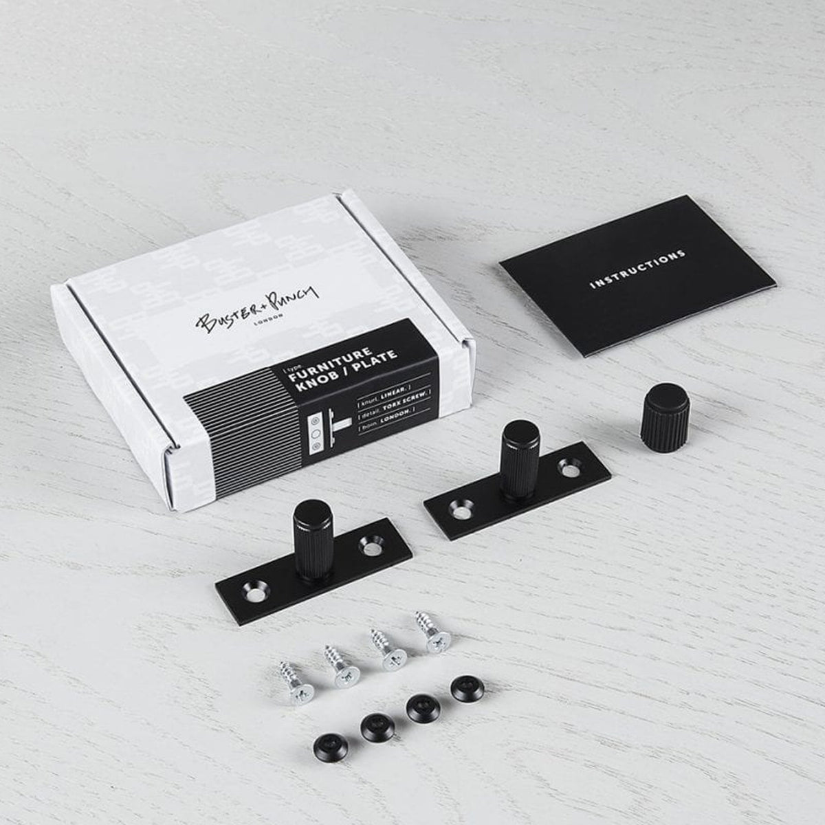 Linear Knurled Furniture Knob Set With Back Plates In Black