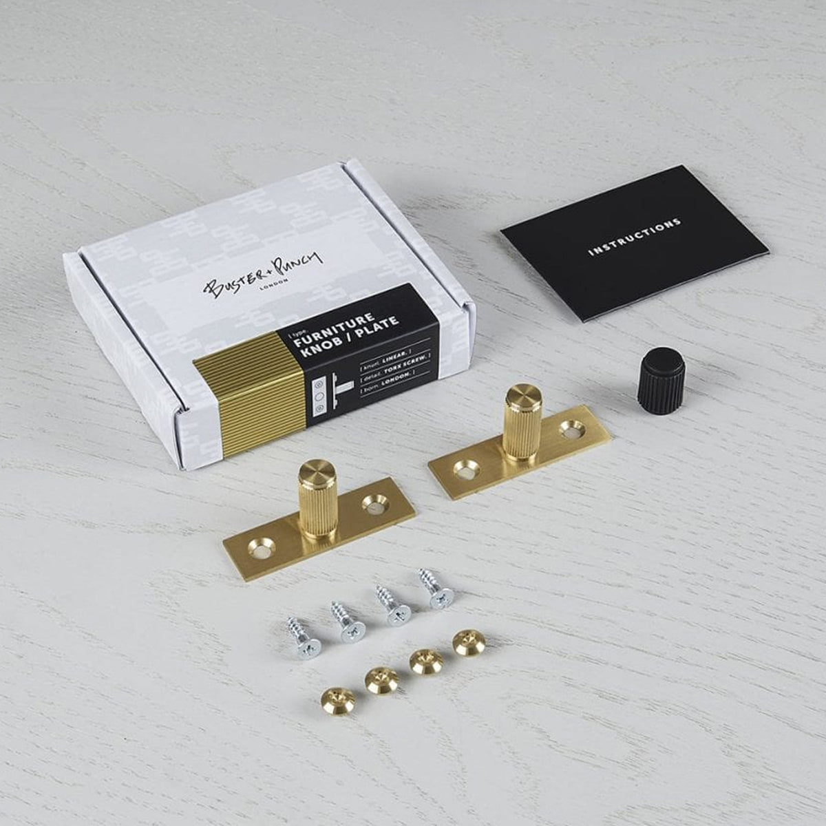 Linear Knurled Furniture Knob Set With Back Plates In Solid Brass