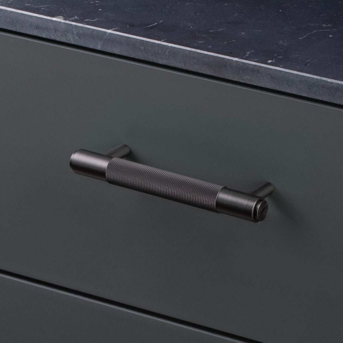 Knurled Small Pull Bar Cabinet Handle In Solid Smoked Bronze