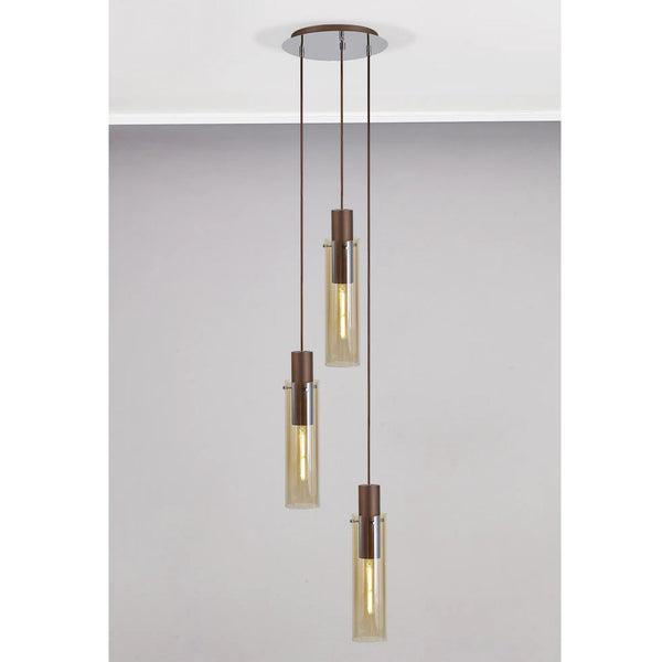 Belstone Slim 3 Drop Pendant in Mocha & Chrome with Amber Glass