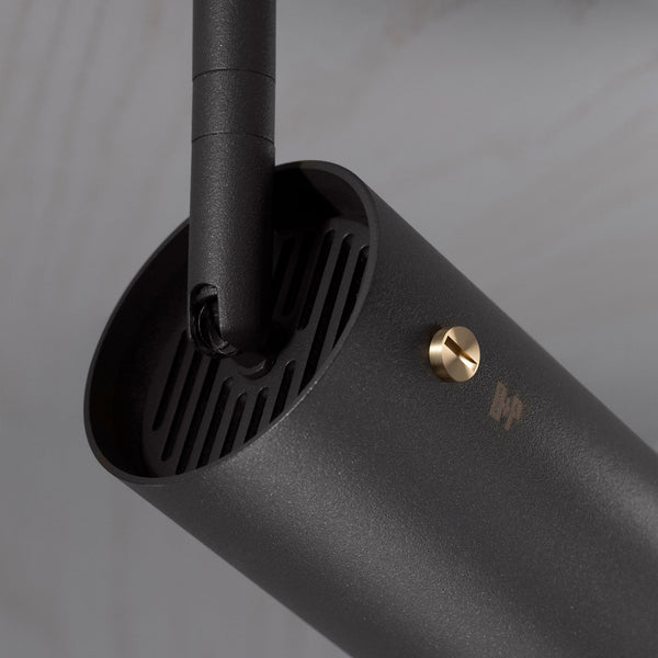 Exhaust Spot Light in a Graphite Finish with Brass Detail