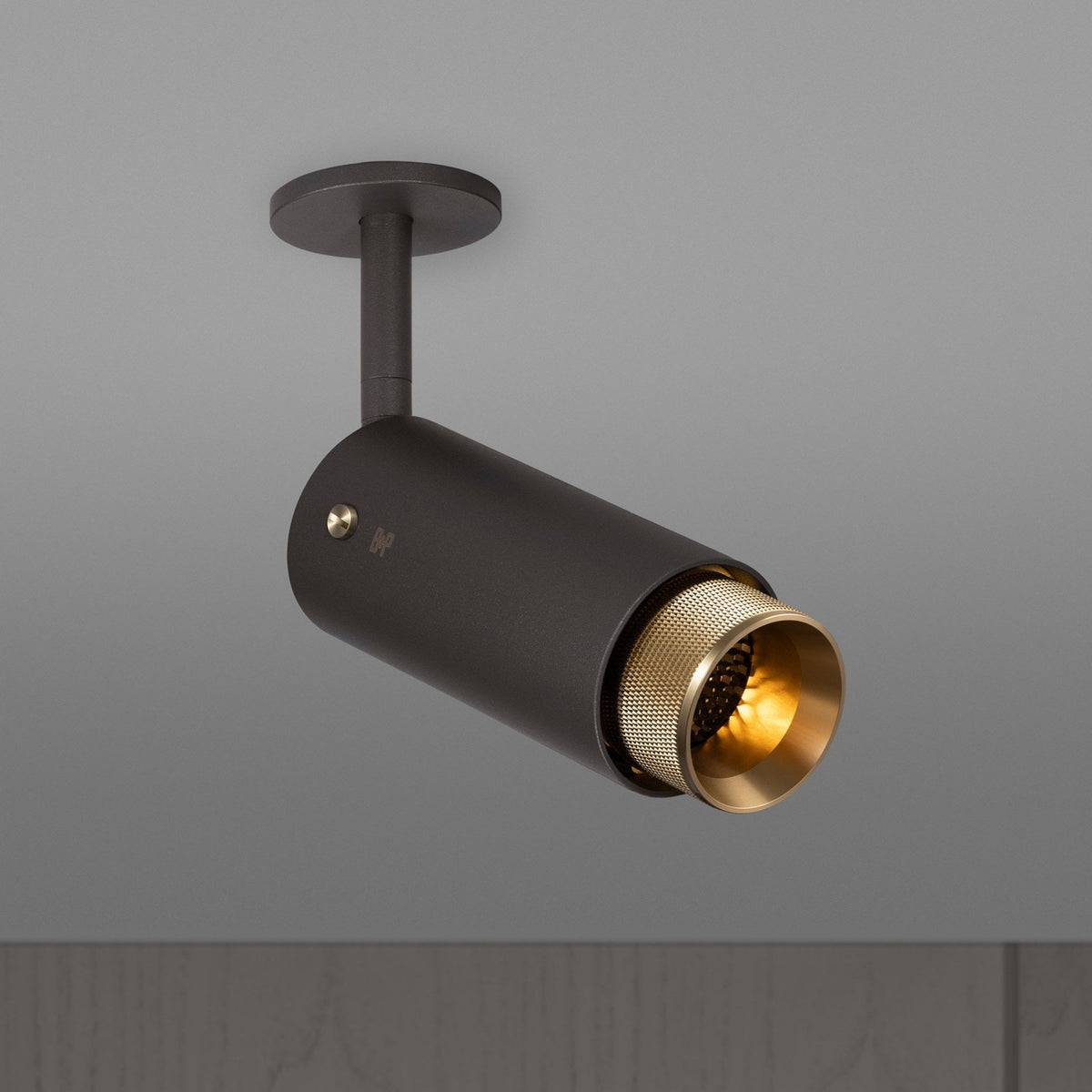 Exhaust Spot Light in a Graphite Finish with Brass Detail