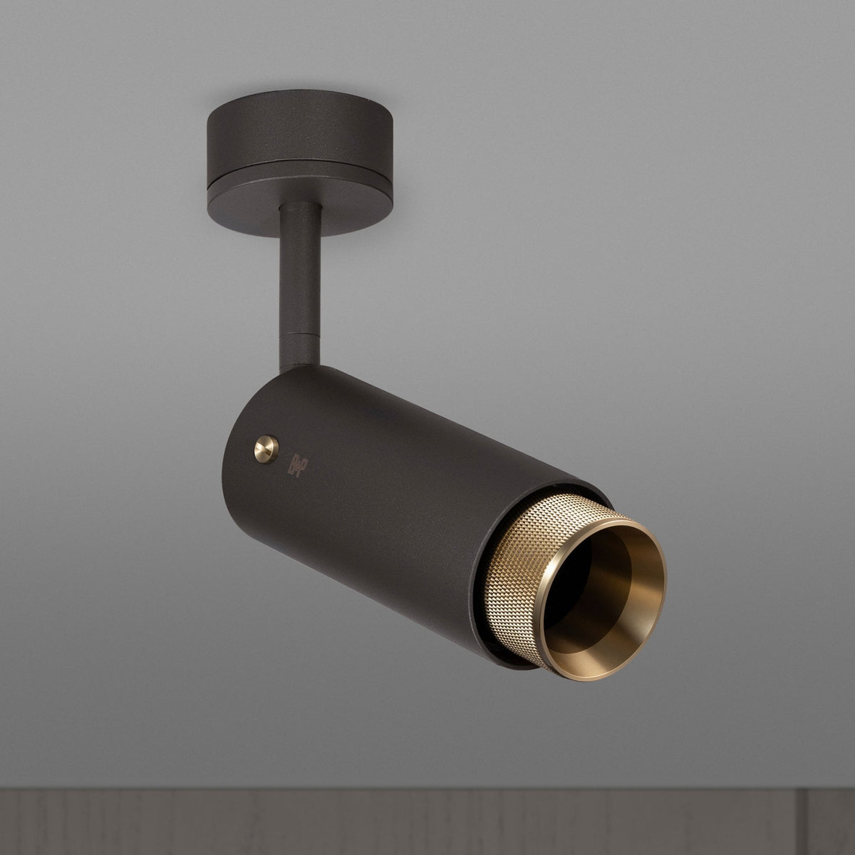 Exhaust Spot Light in a Graphite Finish with Brass Detail