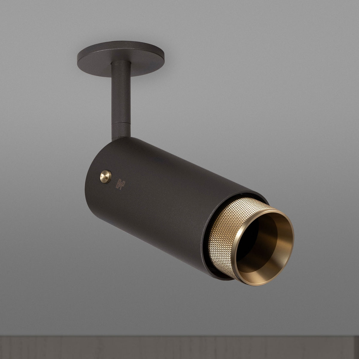 Exhaust Spot Light in a Graphite Finish with Brass Detail