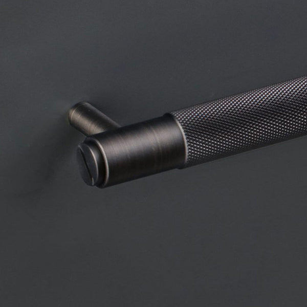 Knurled Large Pull Bar Cabinet Handle In Solid Smoked Bronze