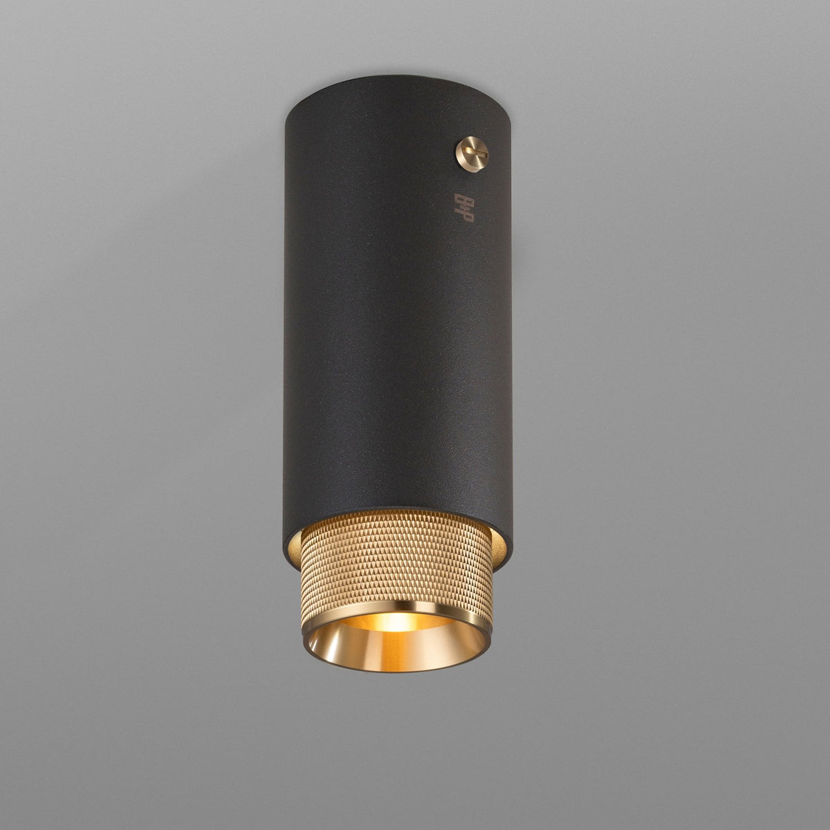 Exhaust Surface Mounted Downlight in a Graphite Finish with Brass Detail