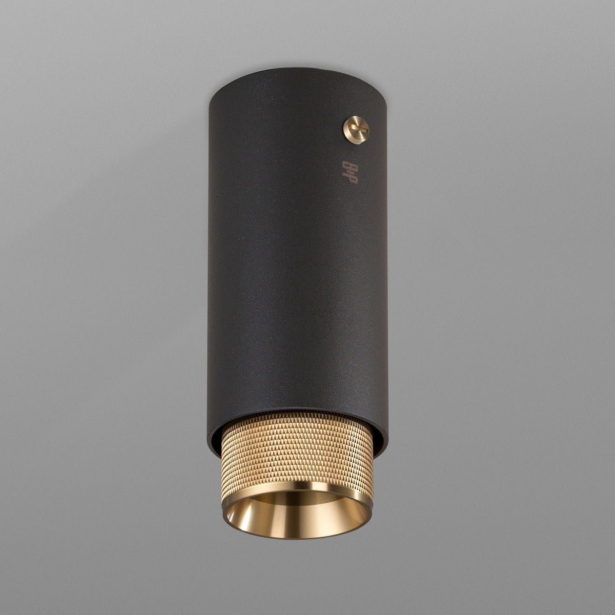 Exhaust Surface Mounted Downlight in a Graphite Finish with Brass Detail