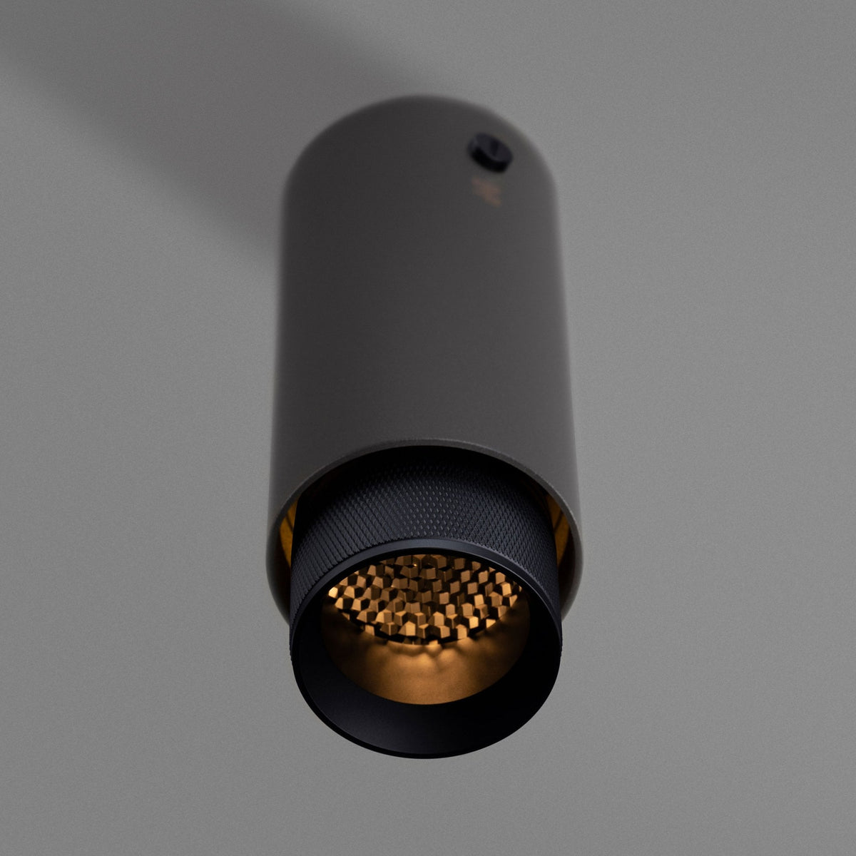 Exhaust Surface Mounted Downlight in a Graphite Finish with Black Detail