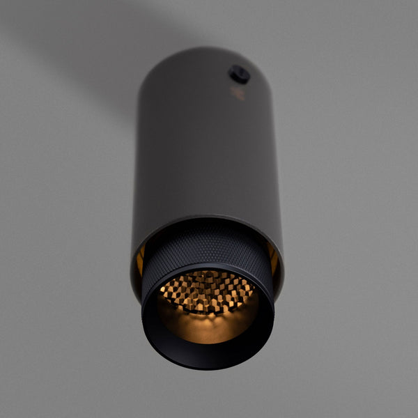 Exhaust Surface Mounted Downlight in a Graphite Finish with Black Detail