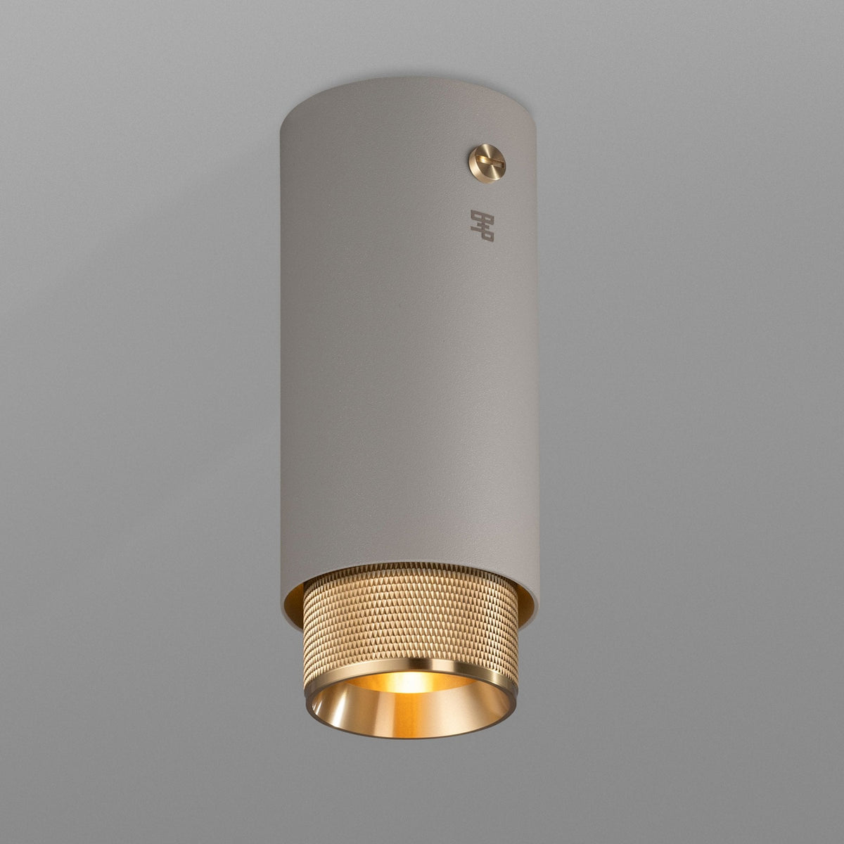 Exhaust Surface Mounted Downlight in a Stone Finish with Brass Detail