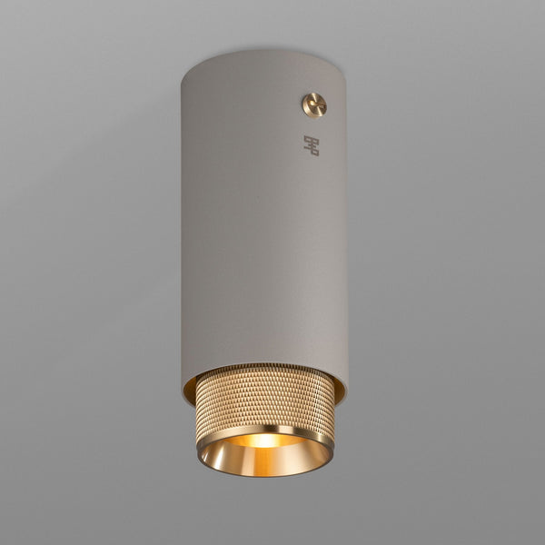 Exhaust Surface Mounted Downlight in a Stone Finish with Brass Detail