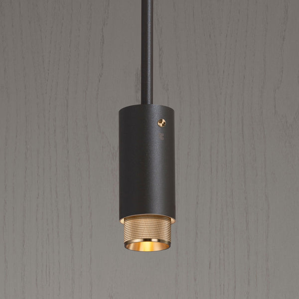 Exhaust Single Drop Pendant Spotlight in a Graphite Finish with Brass Detail