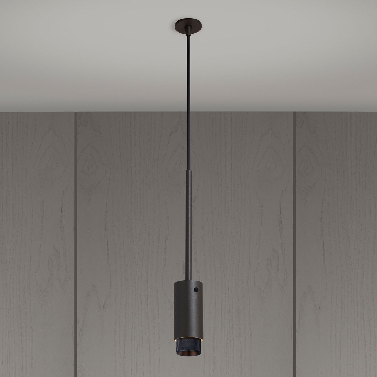 Exhaust Single Drop Pendant Spotlight in a Graphite Finish with Black Detail