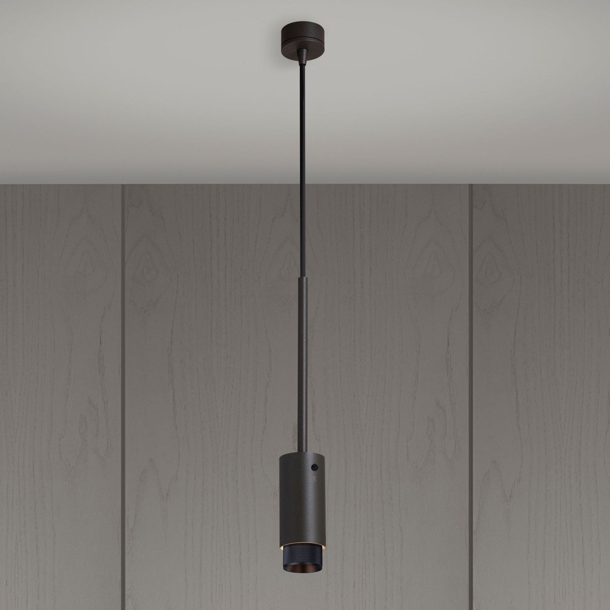 Exhaust Single Drop Pendant Spotlight in a Graphite Finish with Black Detail