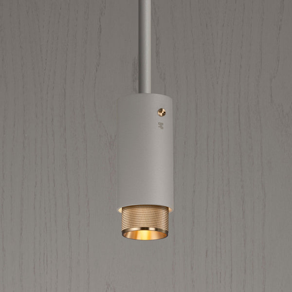 Exhaust Single Drop Pendant Spotlight in a Stone Finish with Brass Detail