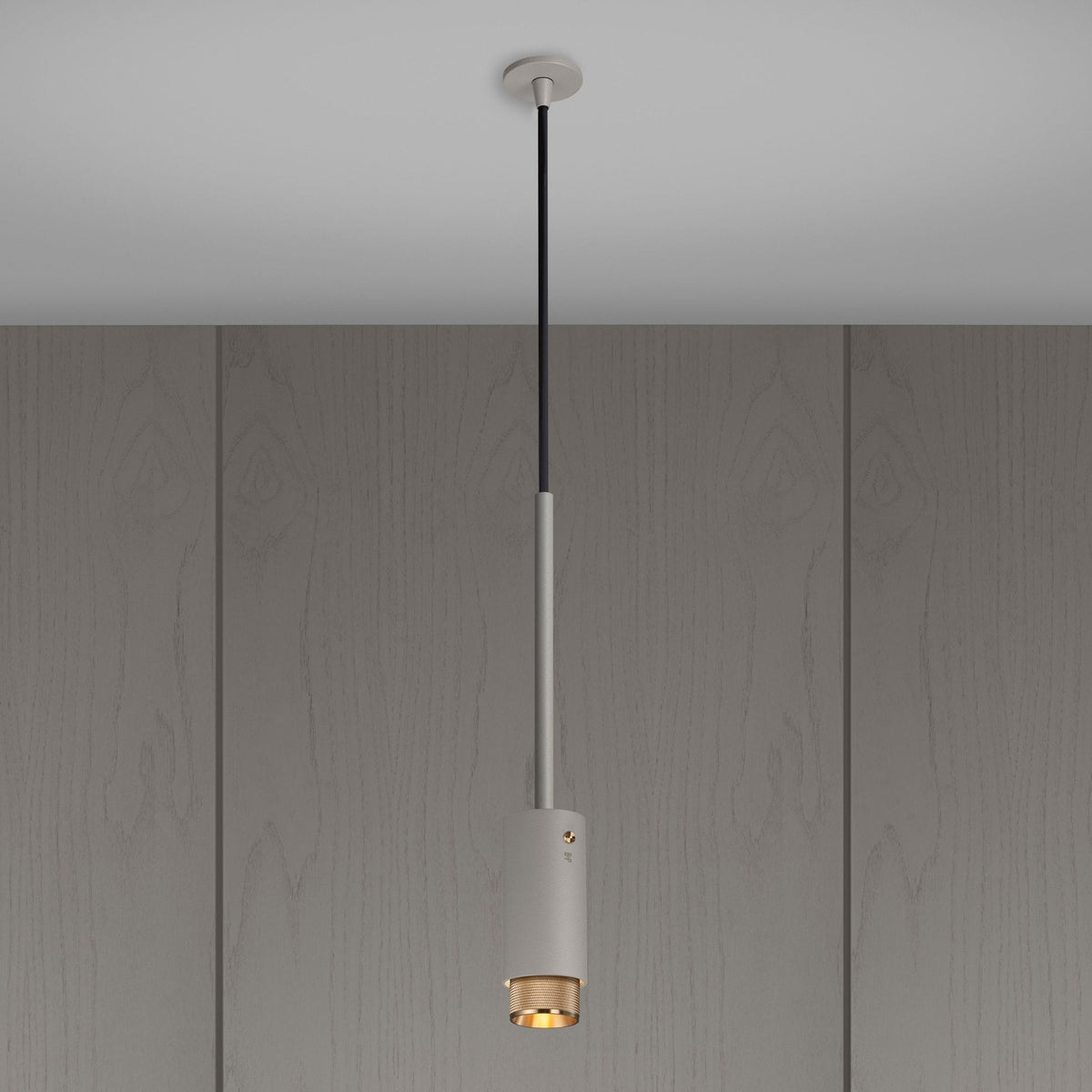 Exhaust Single Drop Pendant Spotlight in a Stone Finish with Brass Detail
