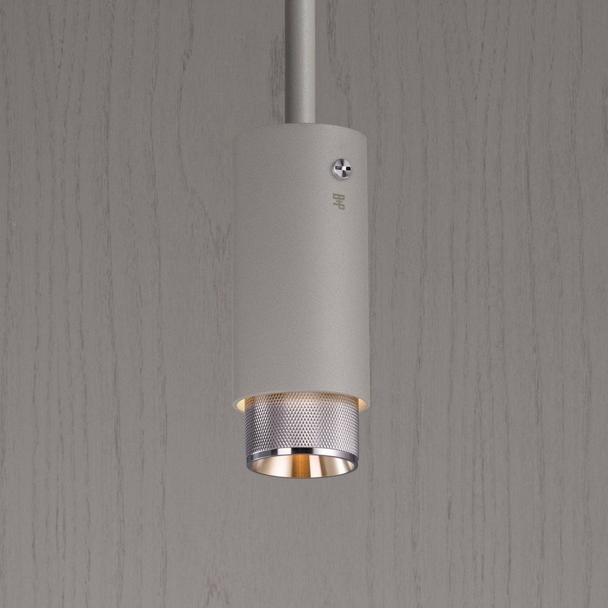 Exhaust Single Drop Pendant Spotlight in a Stone Finish with Steel Detail