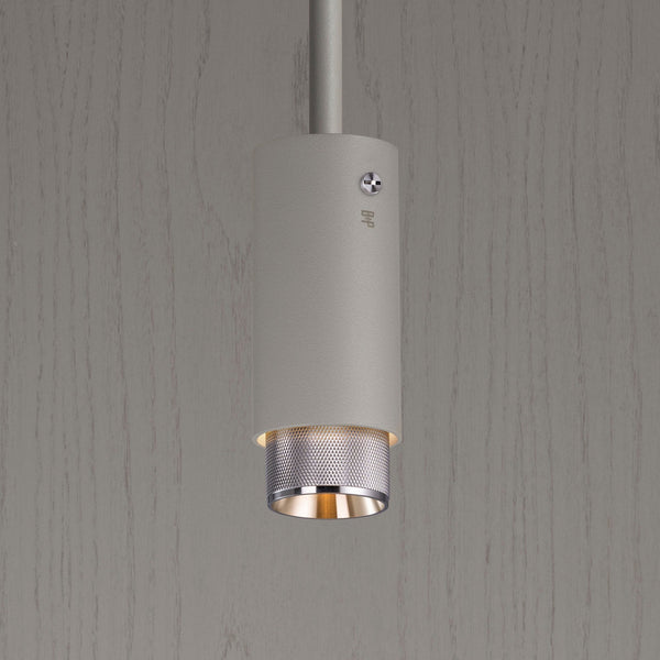 Exhaust Single Drop Pendant Spotlight in a Stone Finish with Steel Detail