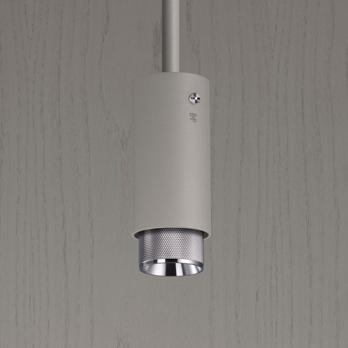 Exhaust Single Drop Pendant Spotlight in a Stone Finish with Steel Detail