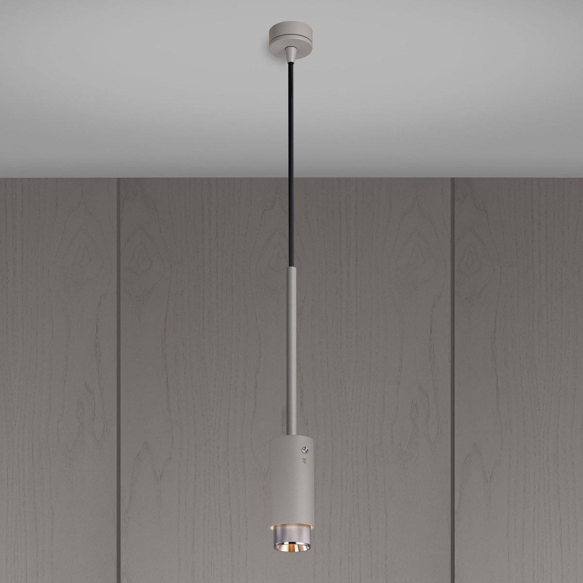 Exhaust Single Drop Pendant Spotlight in a Stone Finish with Steel Detail