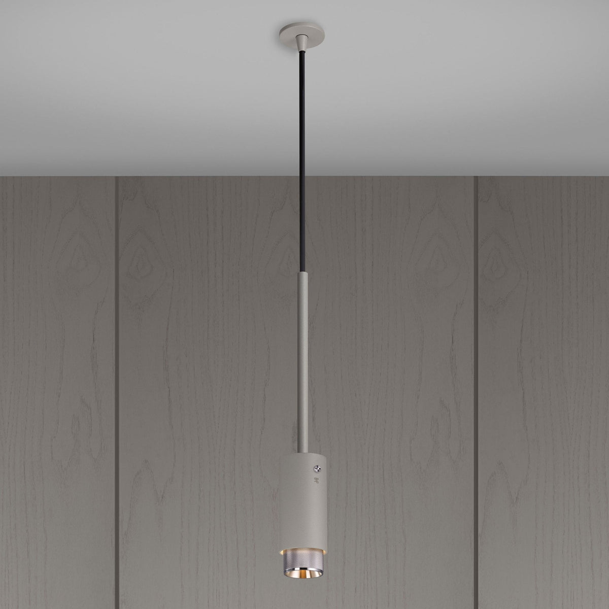 Exhaust Single Drop Pendant Spotlight in a Stone Finish with Steel Detail