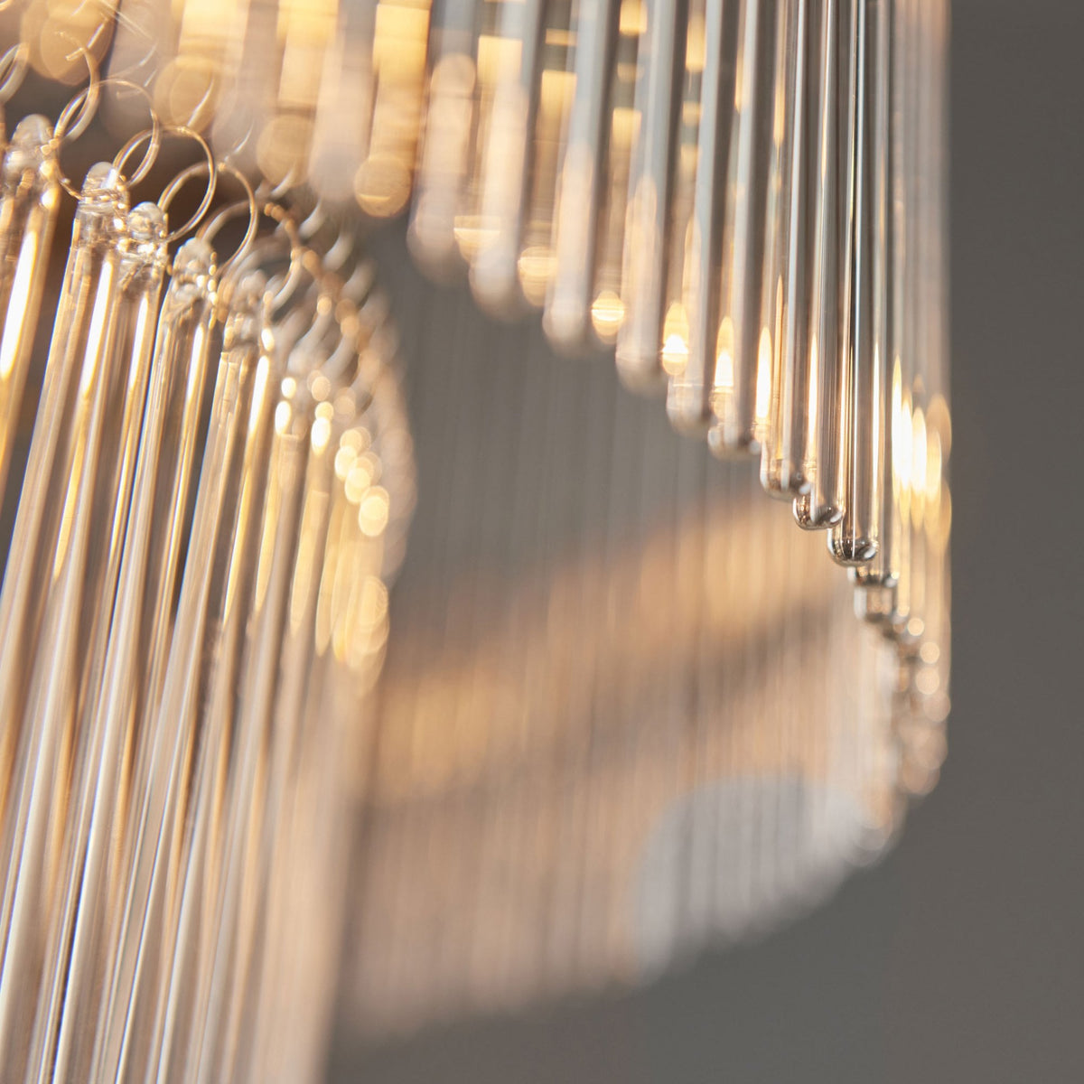 Marietta Sixteen Light Tiered Pendant Chandelier in Antique Brass with Clear Glass Rods