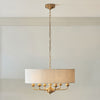 Highclere Six Light Pendant in Vintage Brass with Natural Shade