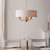 Highclere Three Light Pendant in Vintage Brass with Natural Shade