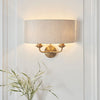 Highclere Twin Lamp Wall Light in Vintage Brass with Natural Shade
