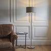 Highclere Single Floor Lamp in Bright Nickel with Charcoal Linen Shade
