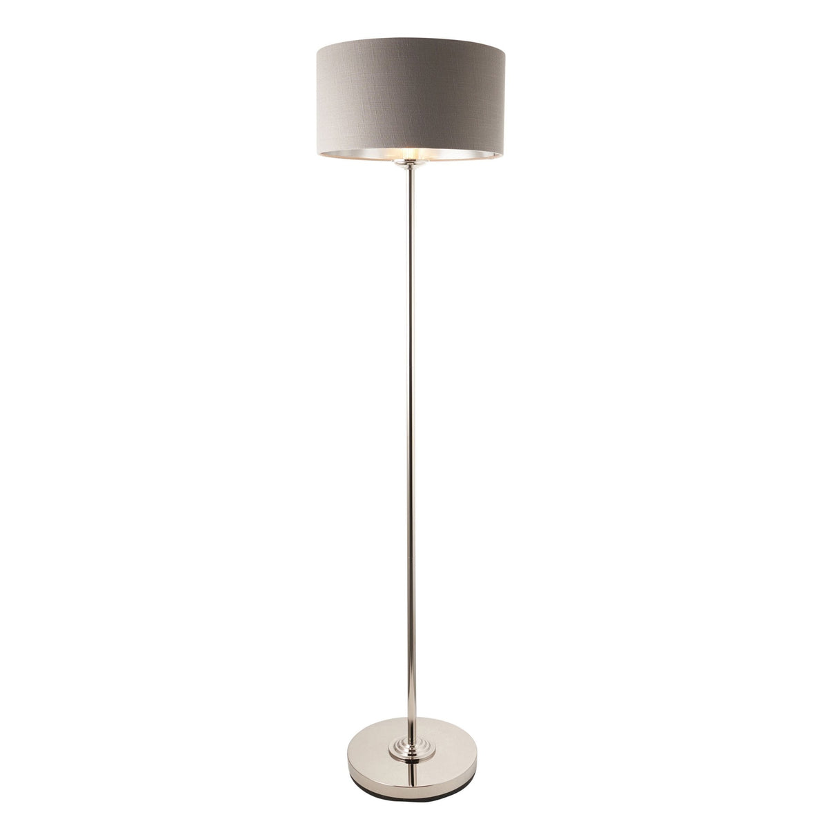 Highclere Single Floor Lamp in Bright Nickel with Charcoal Linen Shade