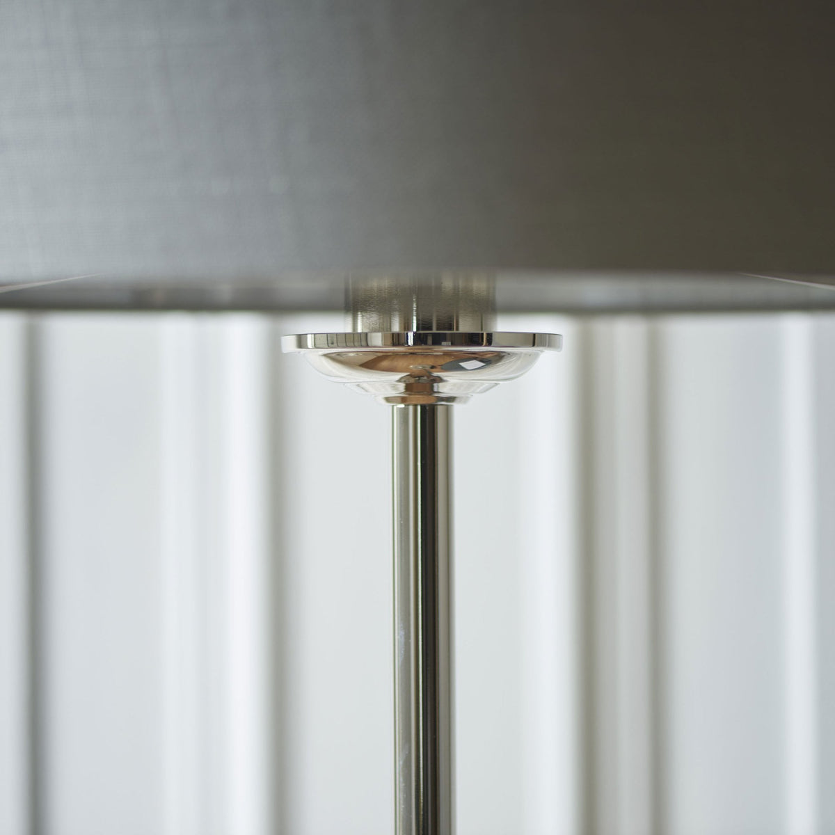 Highclere Single Floor Lamp in Bright Nickel with Charcoal Linen Shade