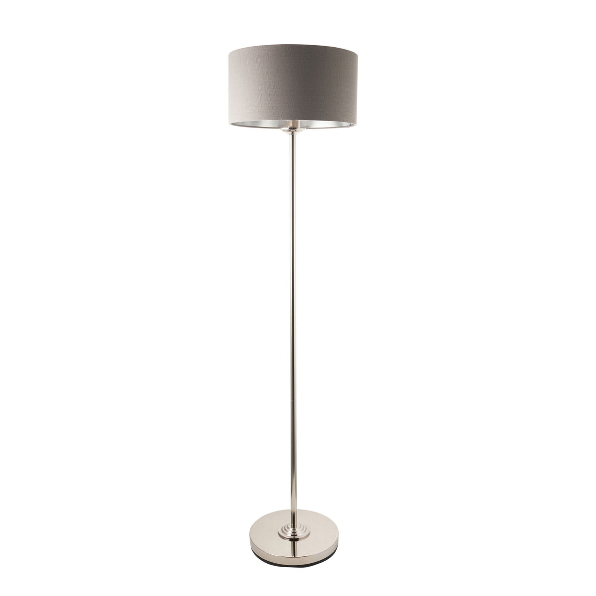 Highclere Single Floor Lamp in Bright Nickel with Charcoal Linen Shade