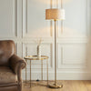 Highclere Single Floor Lamp in Vintage Brass with Natural Linen Shade