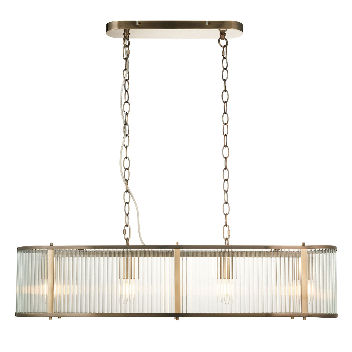 Ridgeton Linear Pendant Light in Antique Brass & Clear Ribbed Glass