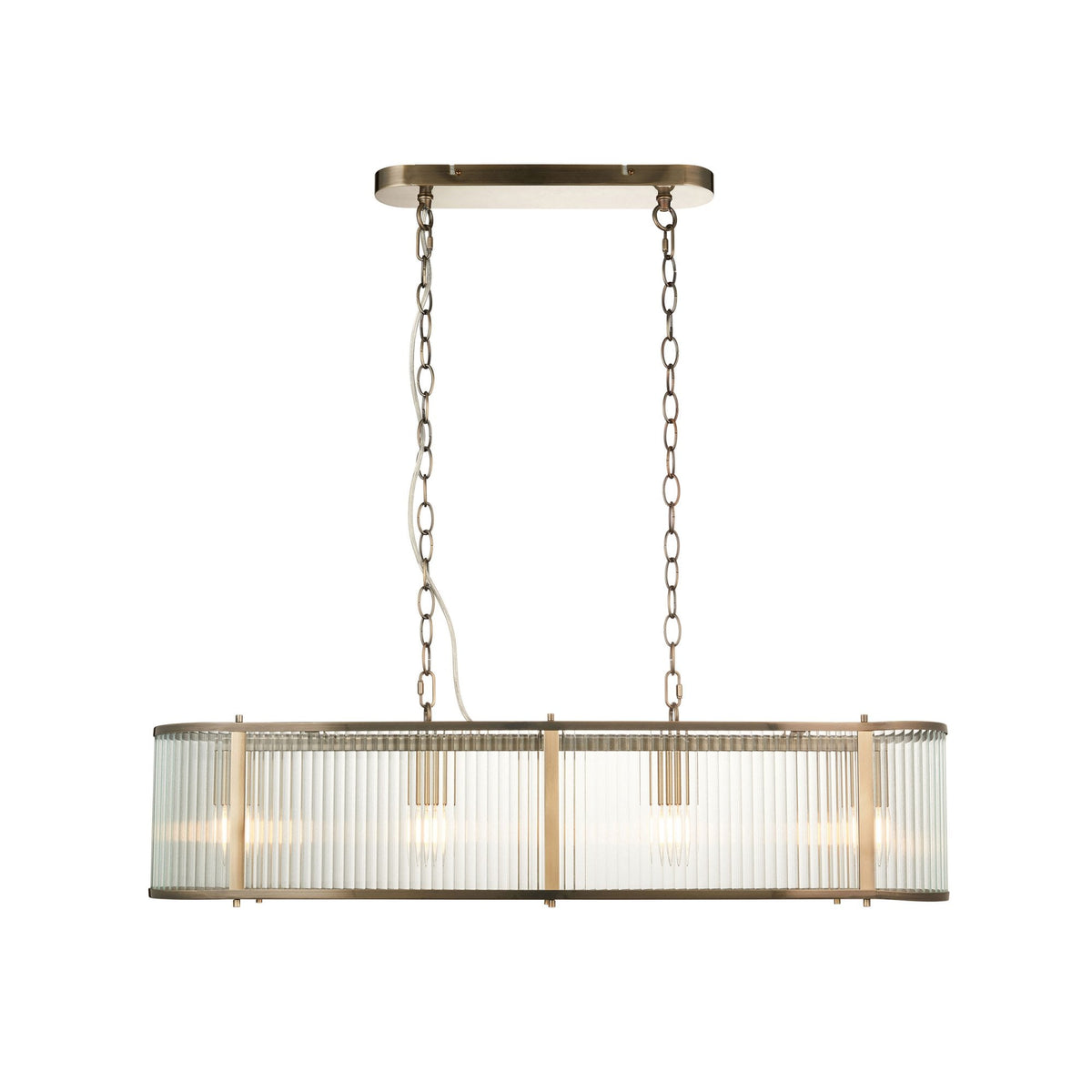 Ridgeton Linear Pendant Light in Antique Brass & Clear Ribbed Glass