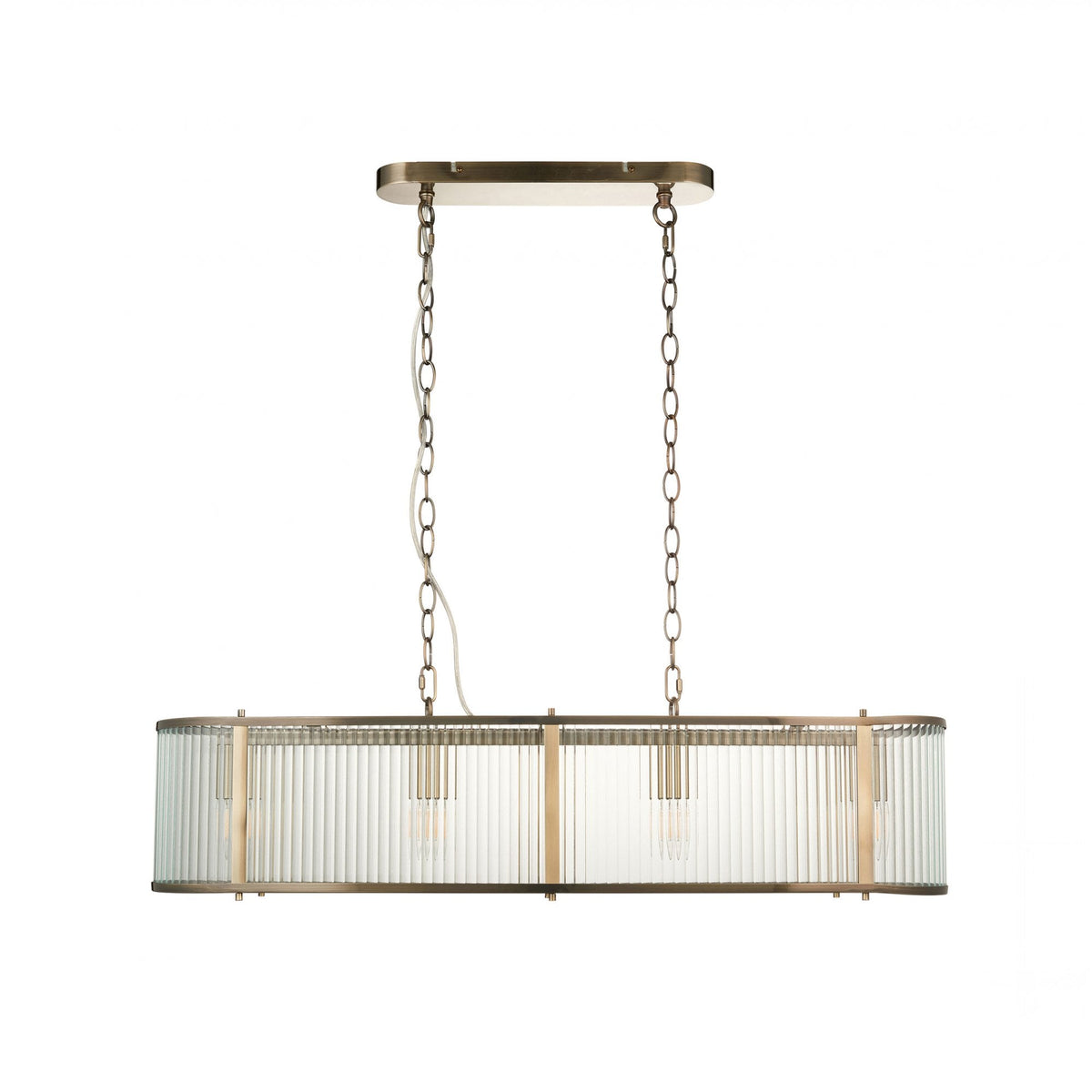 Ridgeton Linear Pendant Light in Antique Brass & Clear Ribbed Glass