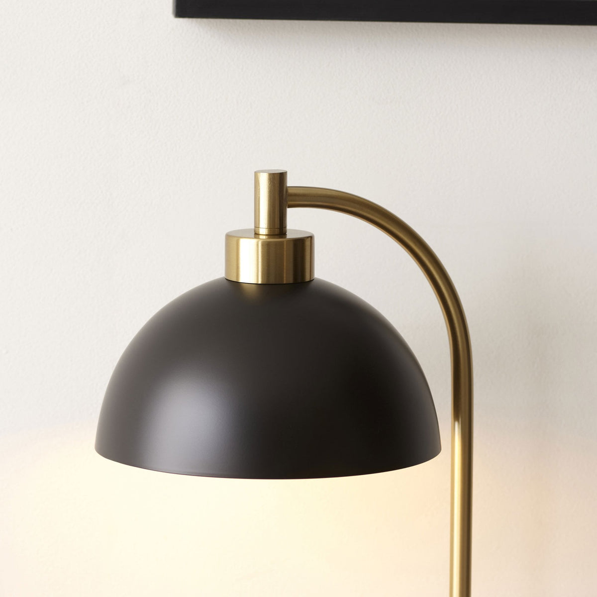 Buchanan Task Table Lamp in Antique Brass and Matt Black with White & Grey Marble Base