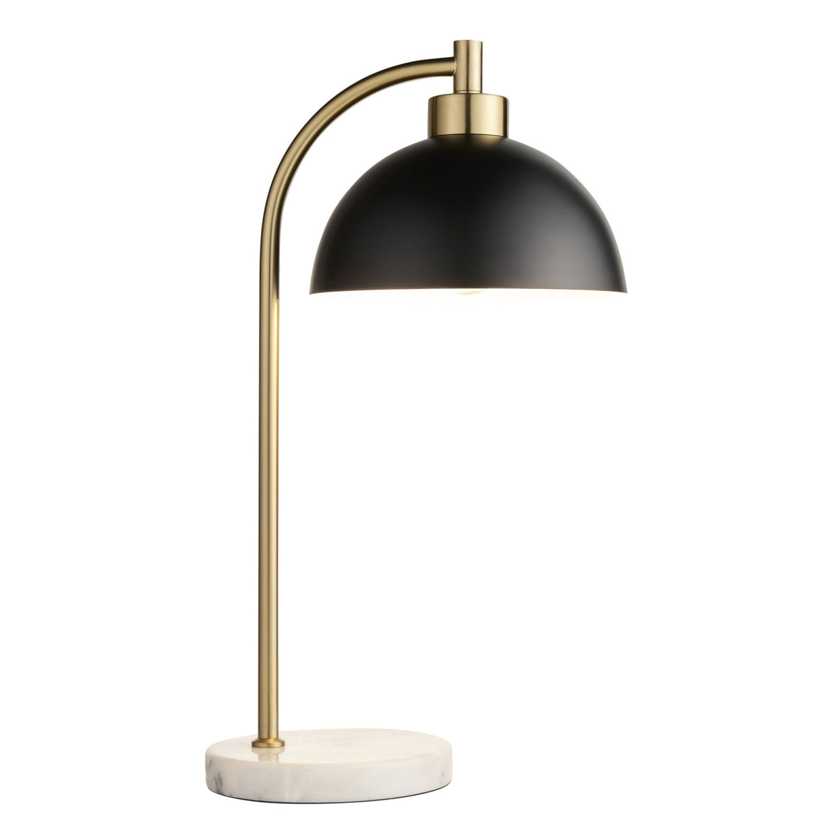 Buchanan Task Table Lamp in Antique Brass and Matt Black with White & Grey Marble Base