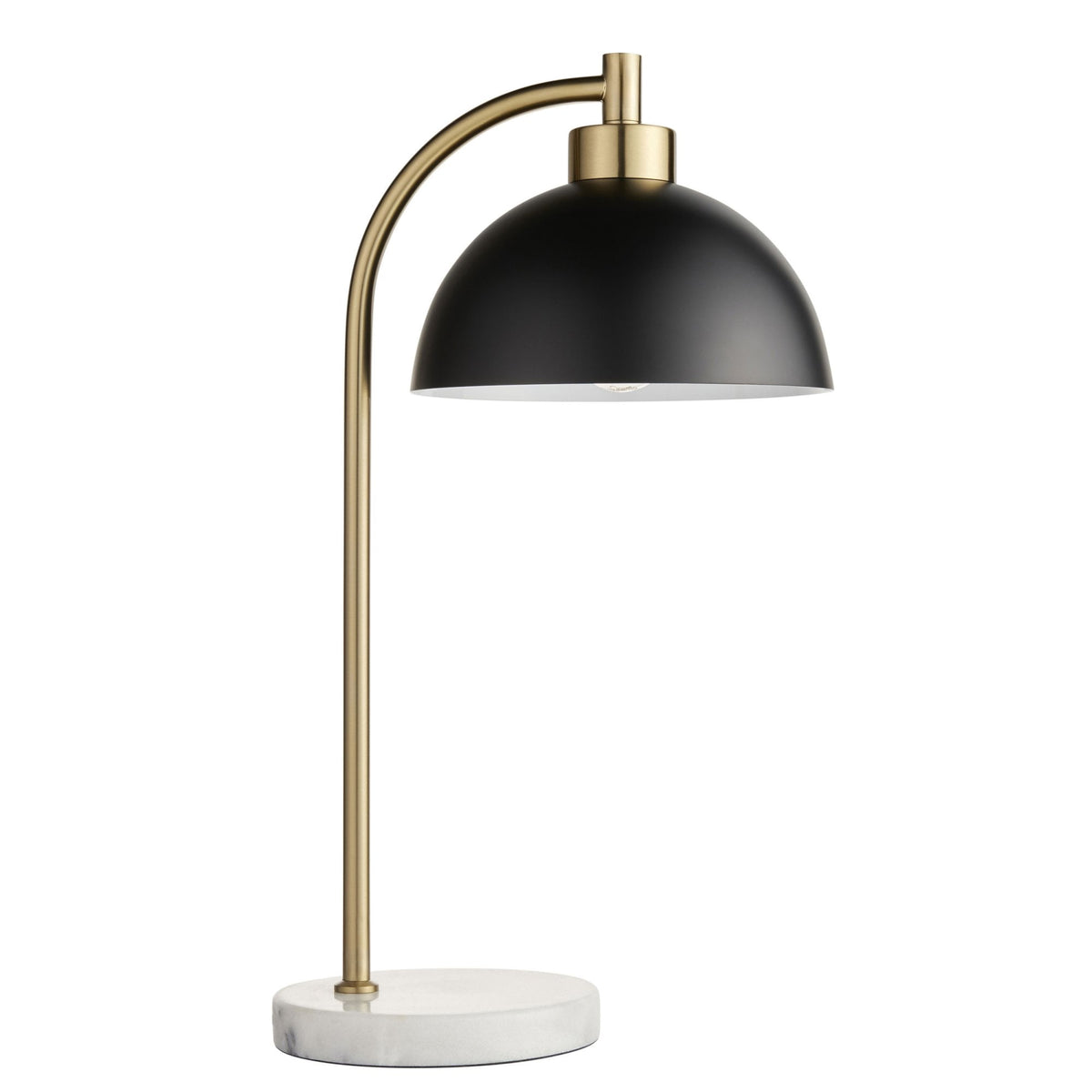 Buchanan Task Table Lamp in Antique Brass and Matt Black with White & Grey Marble Base