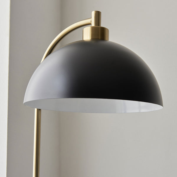 Buchanan Task Floor Lamp in Antique Brass and Matt Black with White & Grey Marble Base