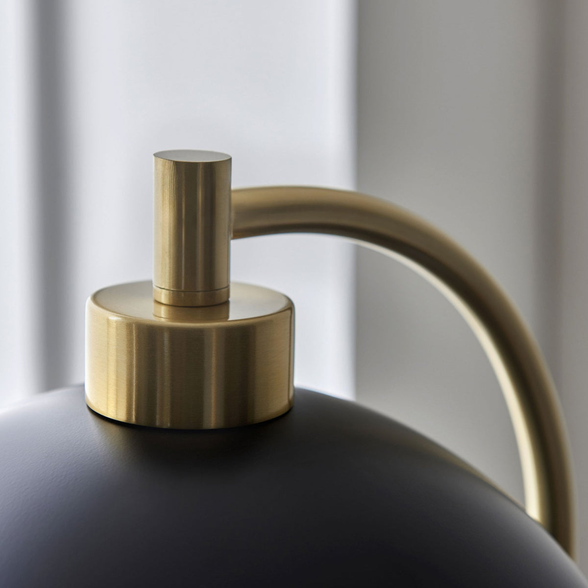 Buchanan Task Floor Lamp in Antique Brass and Matt Black with White & Grey Marble Base