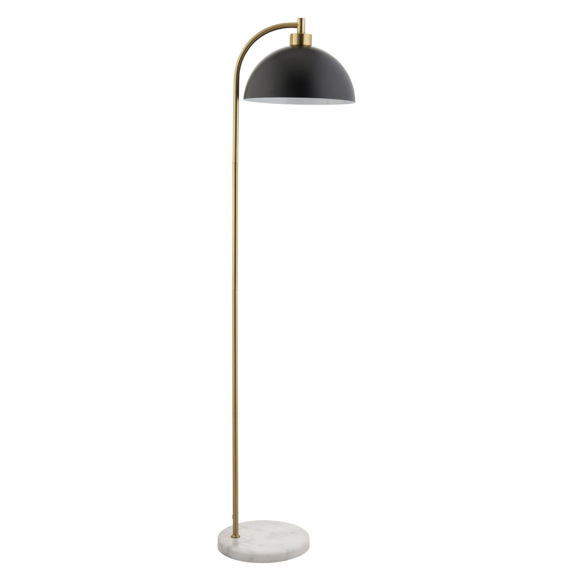 Buchanan Task Floor Lamp in Antique Brass and Matt Black with White & Grey Marble Base