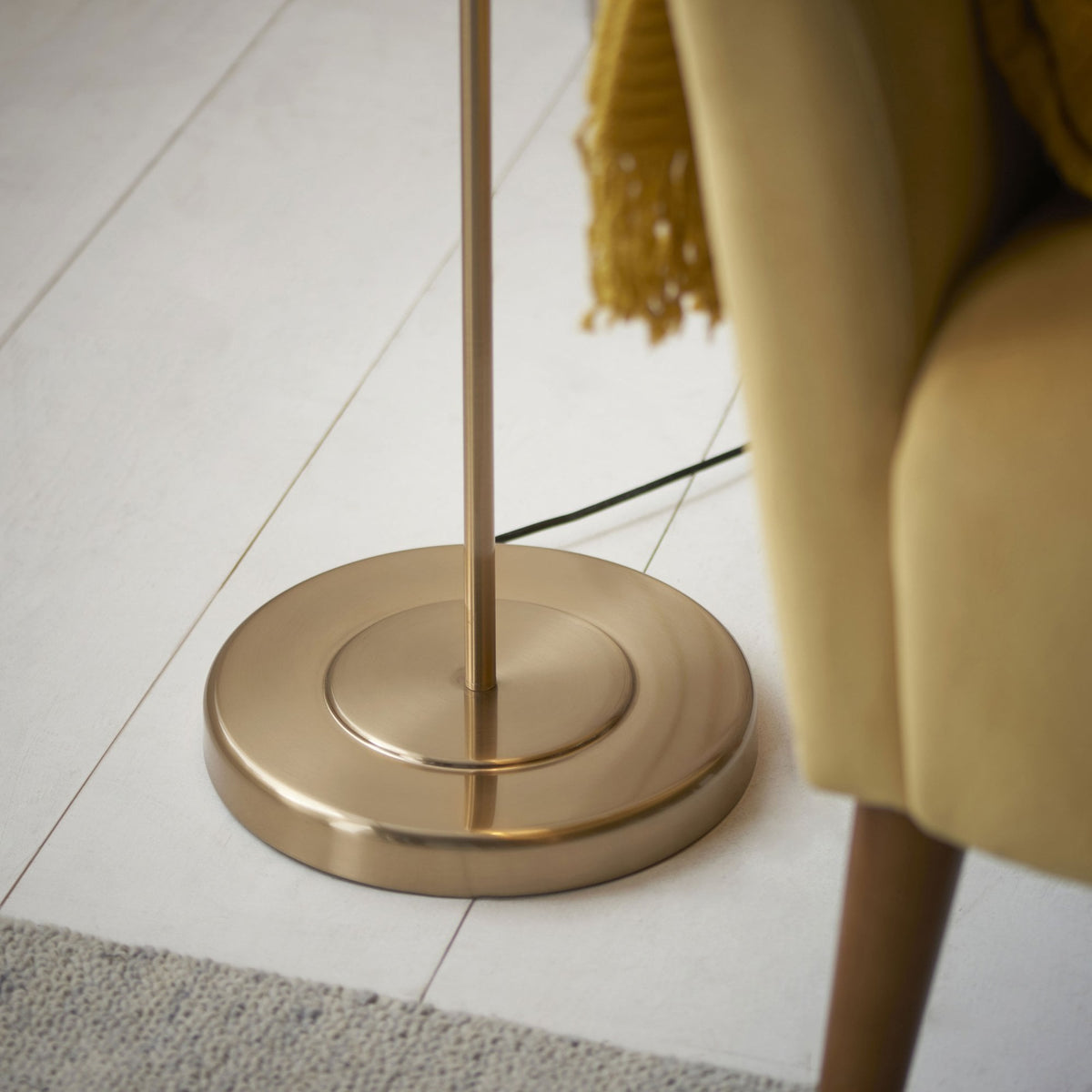 Clement Adjustable Single Floor Lamp in Brushed Aged Brass with Natural Linen Shade