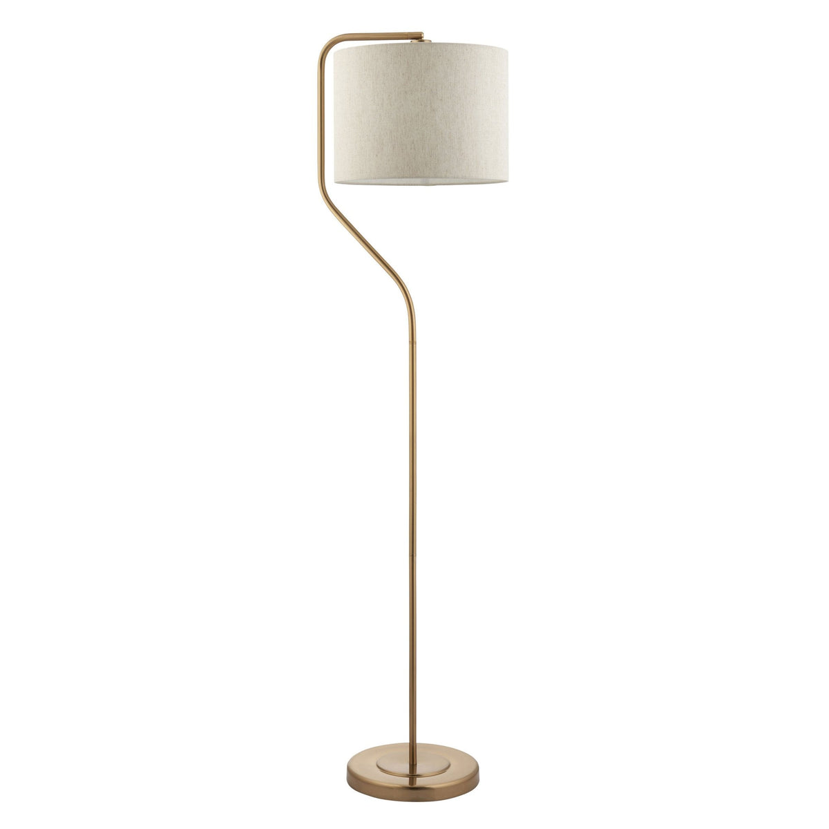 Clement Adjustable Single Floor Lamp in Brushed Aged Brass with Natural Linen Shade
