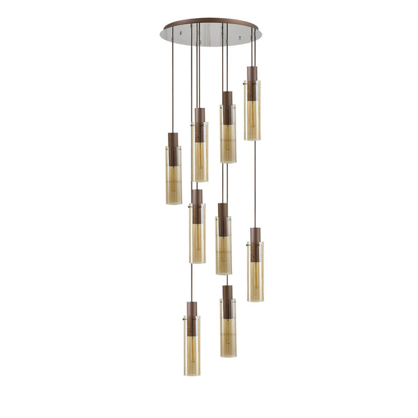 Belstone Slim 9 Drop Pendant in Mocha & Polished Chrome with Amber Glass