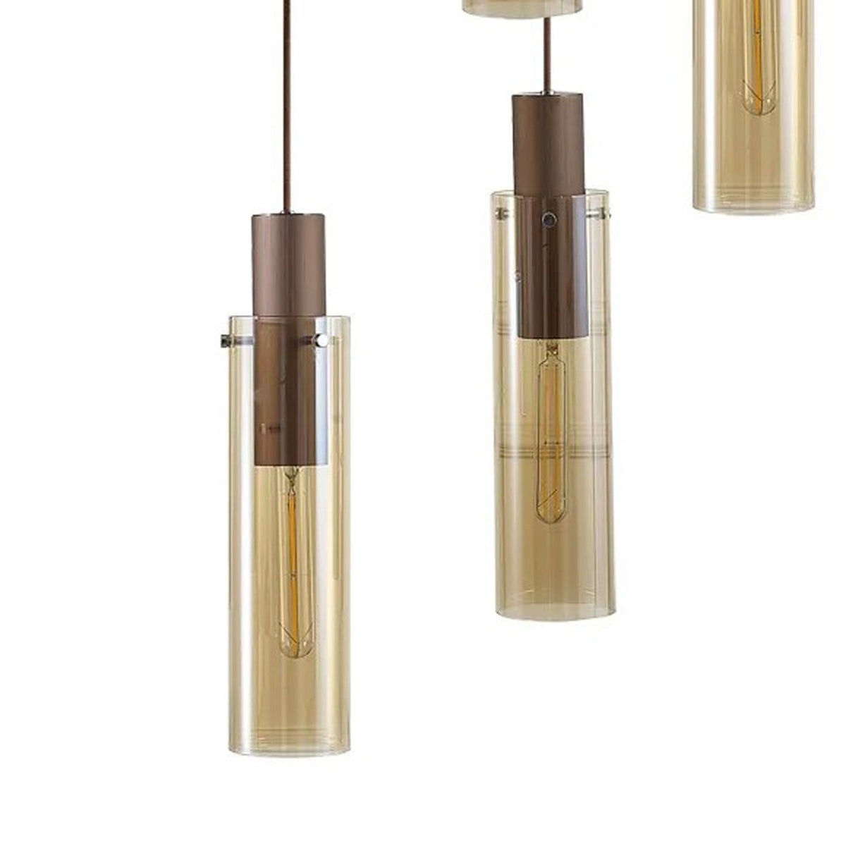 Belstone Slim 9 Drop Pendant in Mocha & Polished Chrome with Amber Glass