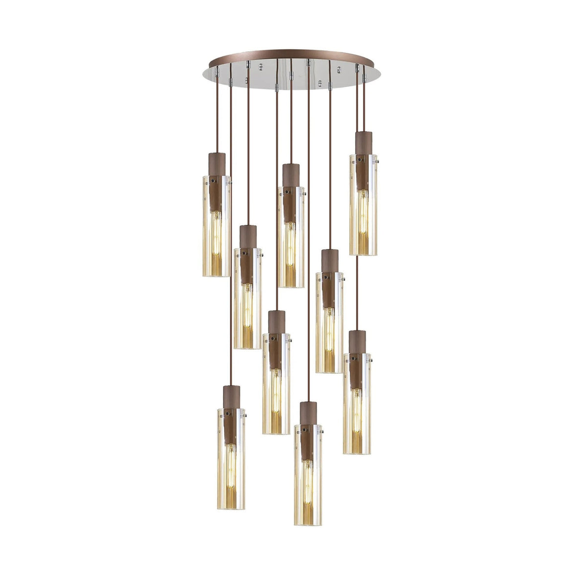 Belstone Slim 9 Drop Pendant in Mocha & Polished Chrome with Amber Glass
